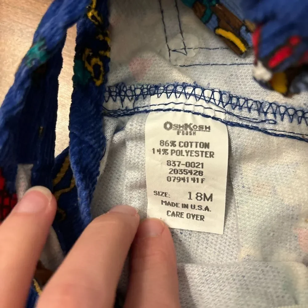Osh Kosh B’Gosh vintage corduroy blue bear hiking fishing camping overalls